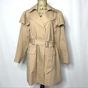 Rebecca Taylor Beige Belted Ruffle Trench Coat